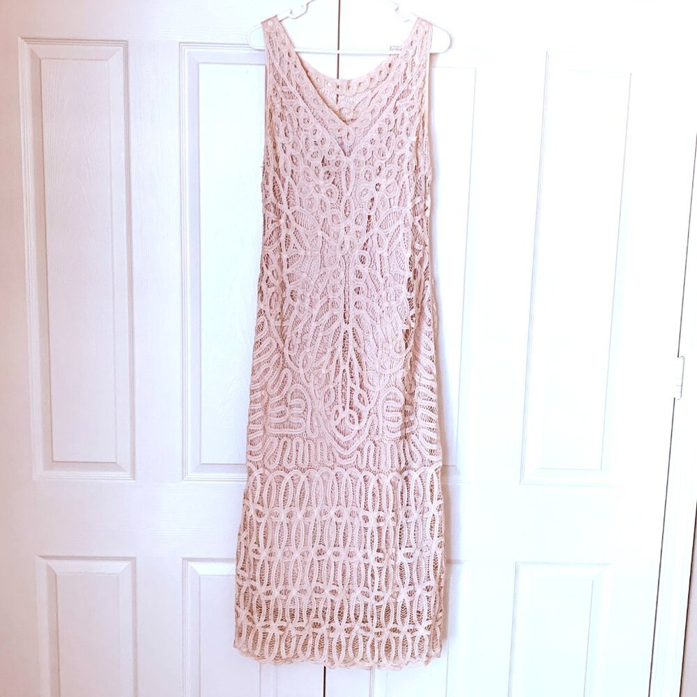 LACE MAXI DRESS Pink Full Lined V Neck Sz 10